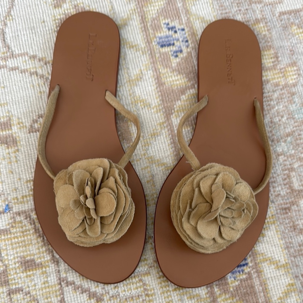 LK Bennett Suede Leather Flower Sandals Size 37